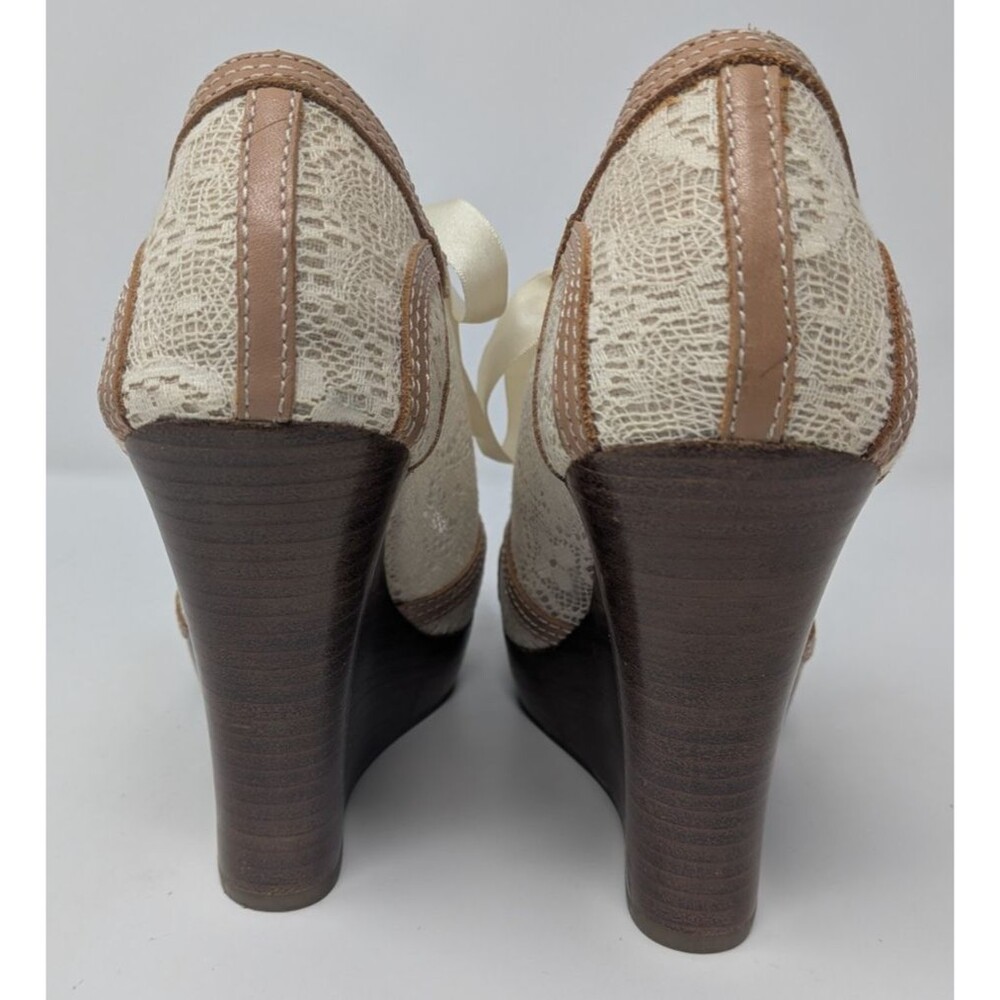 Seychelles Ivory Lace Ribbon Peep Toe Wedge Booties Sz 8 Boho Cottagecore Bridal - Picture 6 of 9